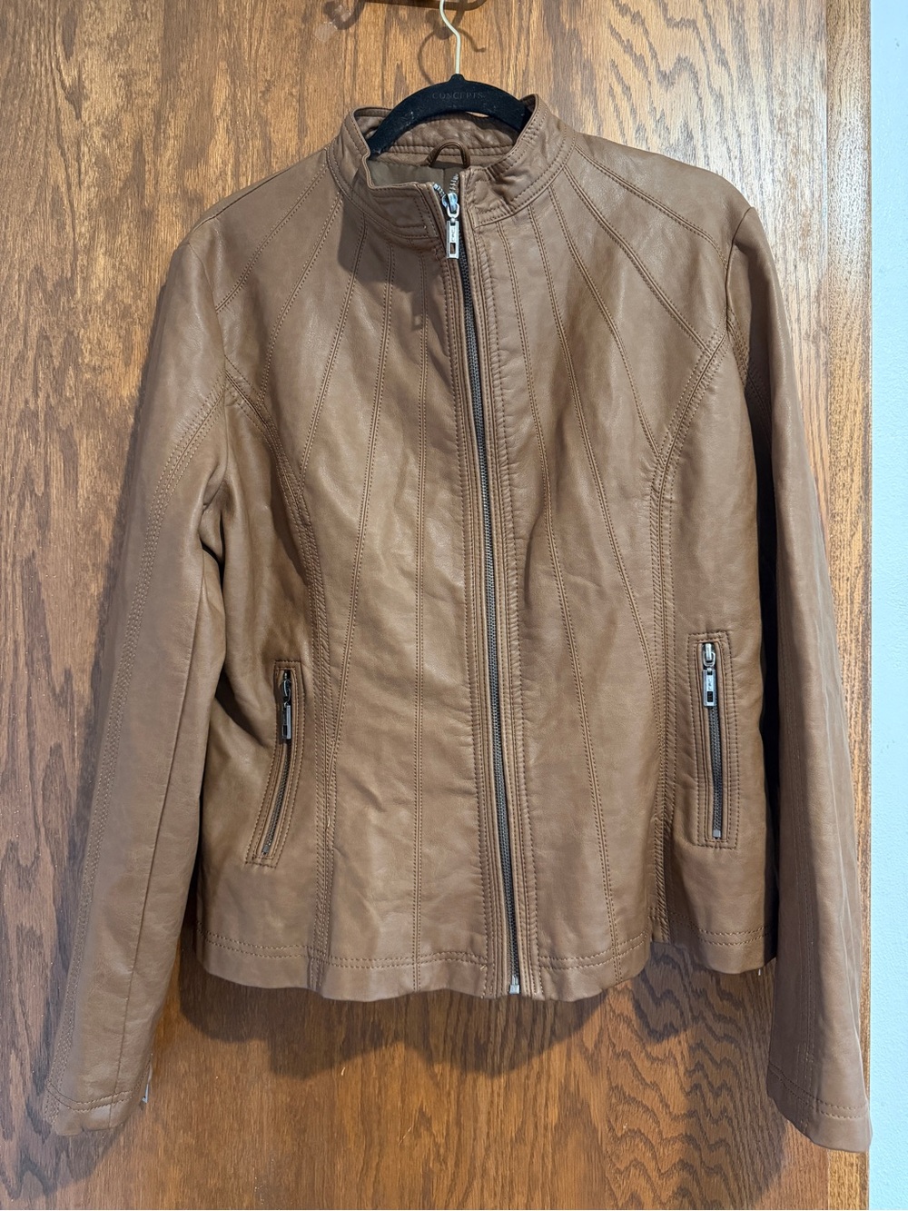 Women's Tan Leather Zip-Front Jacket